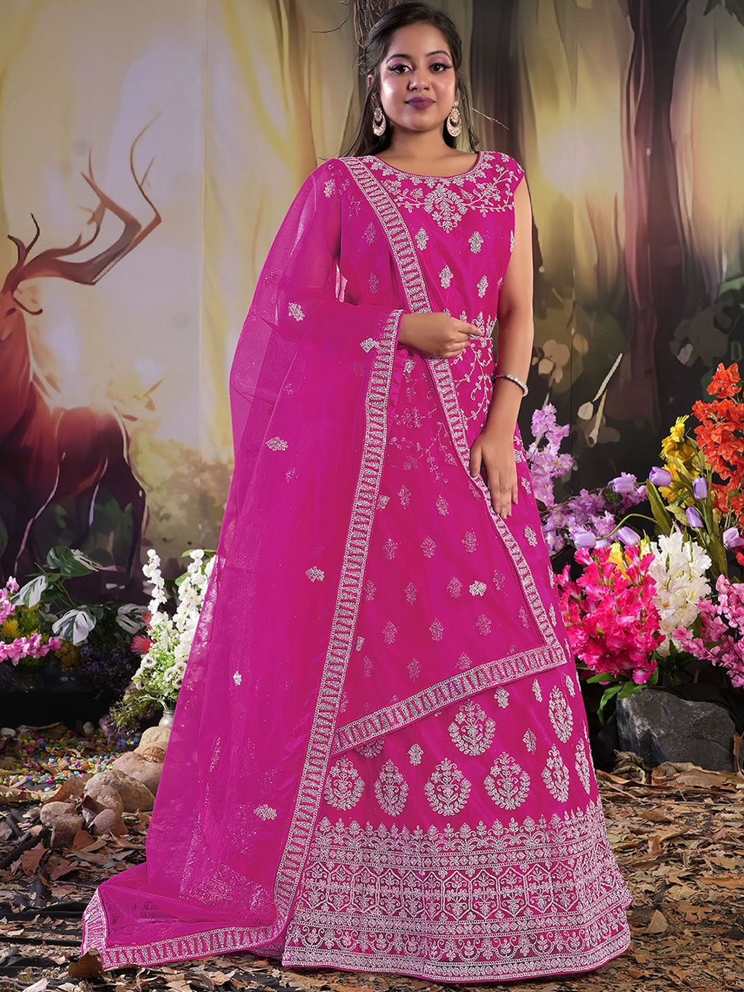 ODETTE Ethnic Motifs Embroidered Net Fit & Flare Ethnic Dress With Dupatta, Magenta
ODETTE Ethnic Motifs Embroidered Net Fit & Flare Ethnic Dress With Dupatta, Magenta