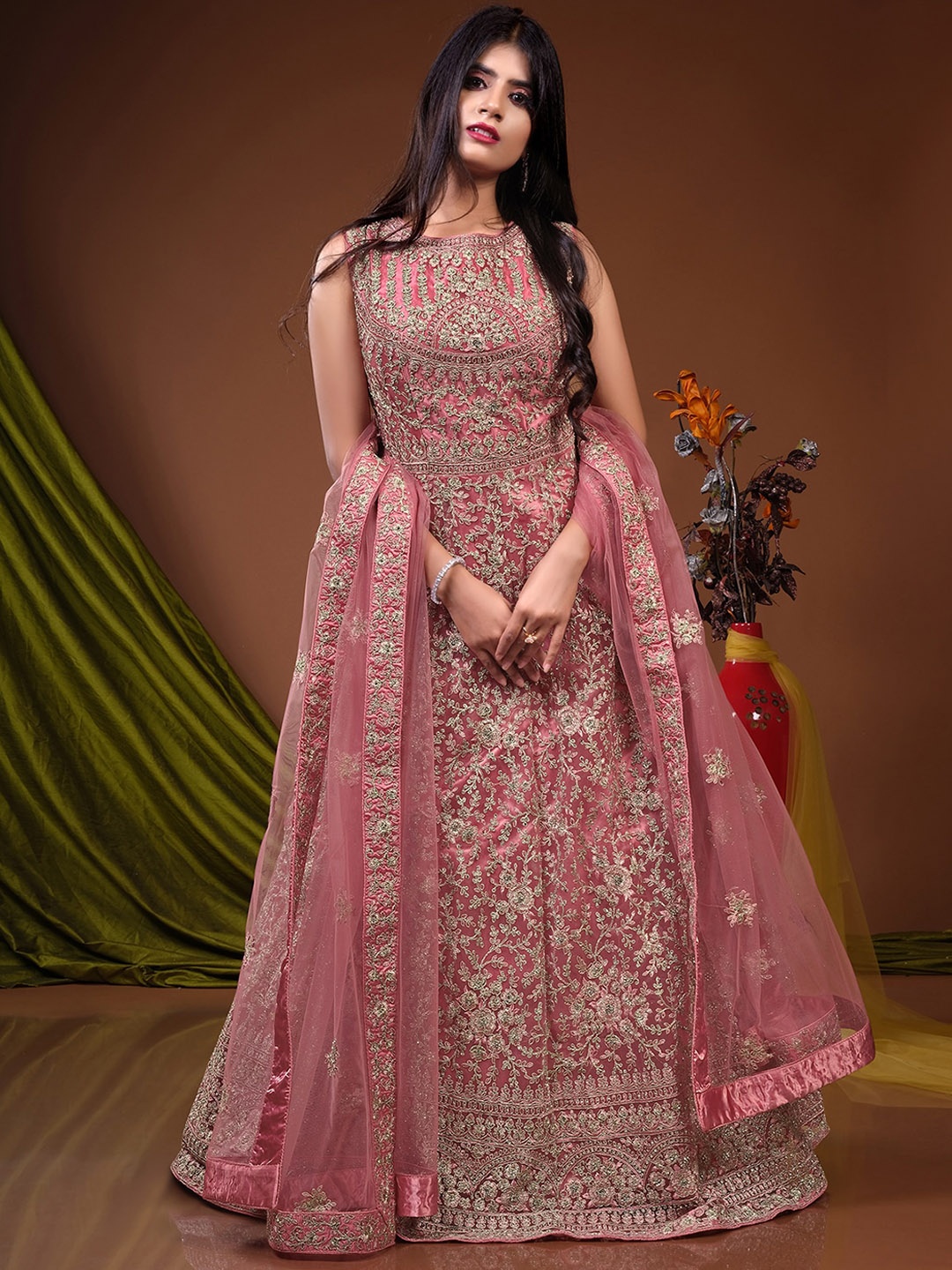 ODETTE Floral Embroidered Sequined Net Gown Ethnic Dresses With Dupatta, Pink
ODETTE Floral Embroidered Sequined Net Gown Ethnic Dresses With Dupatta, Pink