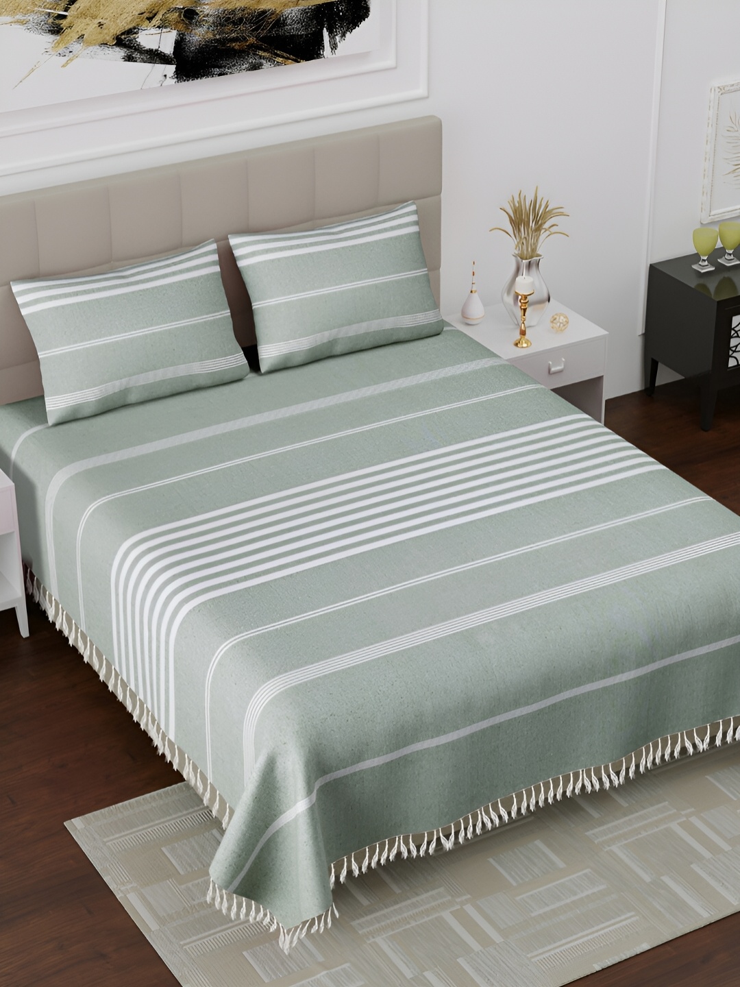 Homez Sparrow Grey & White Striped Cotton 160 TC King Bedsheet with 2 Pillow Covers
Homez Sparrow Grey & White Striped Cotton 160 TC King Bedsheet with 2 Pillow Covers