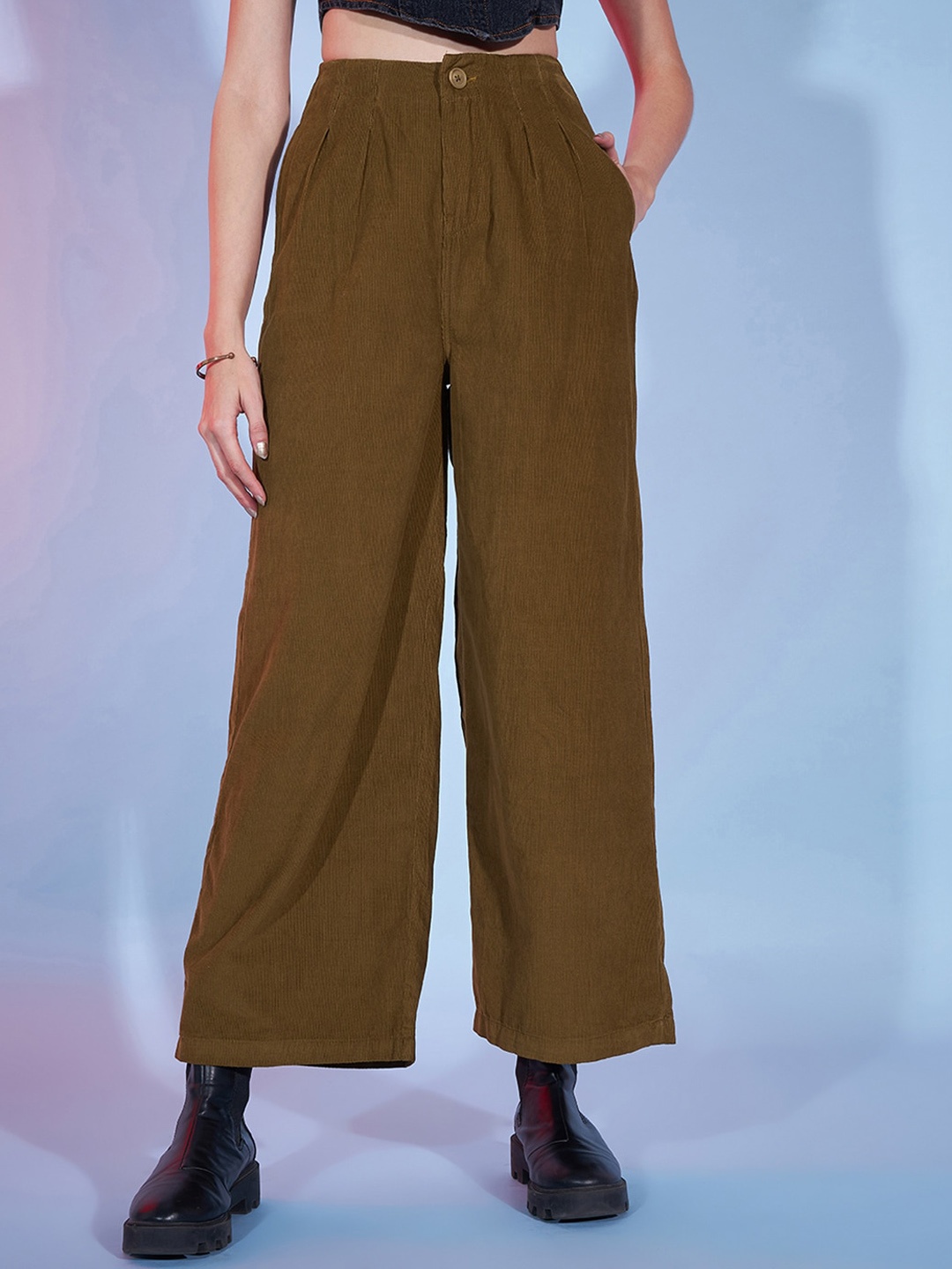 River Of Design Jeans Women High-Rise Corduroy Trousers, Khaki