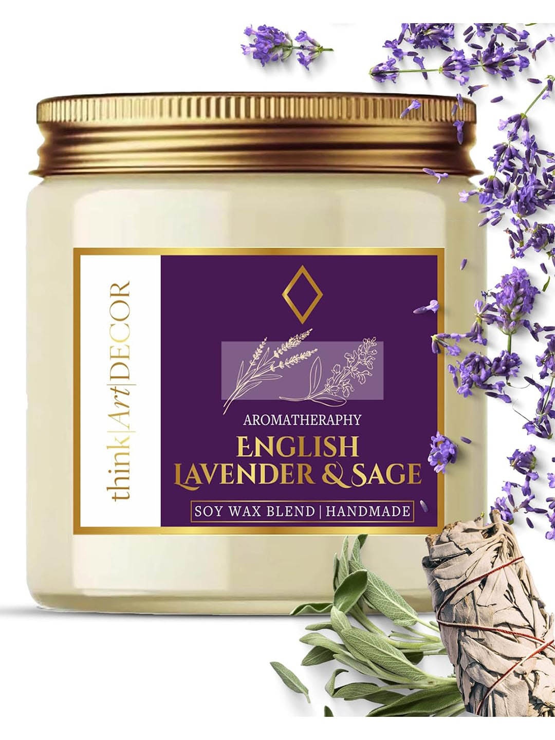 ThinkArtDecor Lavender Scented Jar Candle, Purple