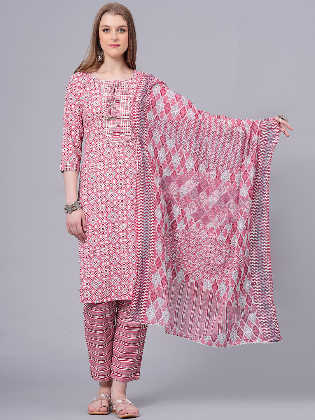 KALINI Ethnic Motifs Printed Gotta Patti Pure Cotton Kurta With Trousers & Dupatta, Pink
KALINI Ethnic Motifs Printed Gotta Patti Pure Cotton Kurta With Trousers & Dupatta, Pink