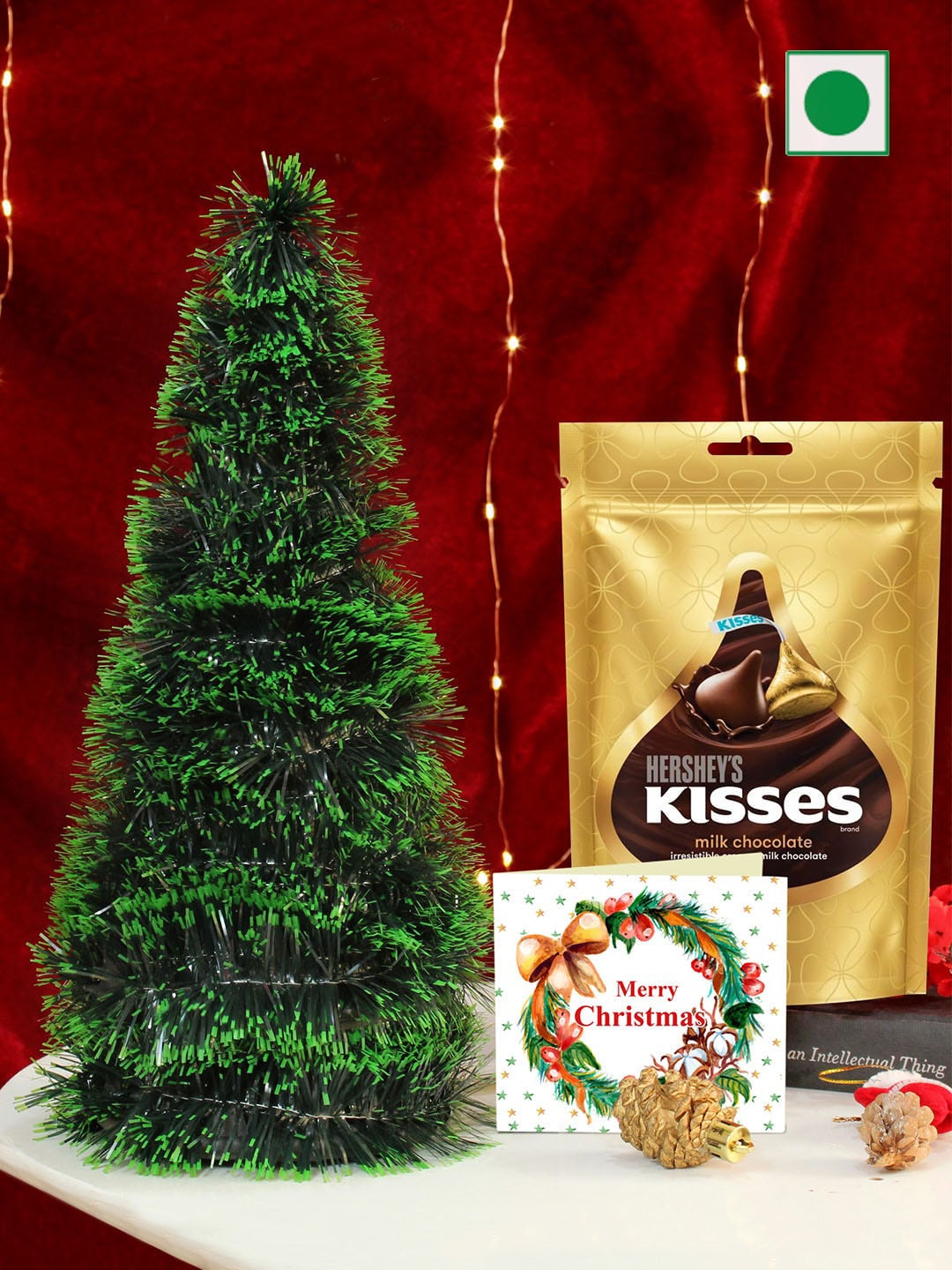 TIED RIBBONS Christmas Chocolate Gift Pack With Small Table Tree Cap & Greeting Card, Green
TIED RIBBONS Christmas Chocolate Gift Pack With Small Table Tree Cap & Greeting Card, Green