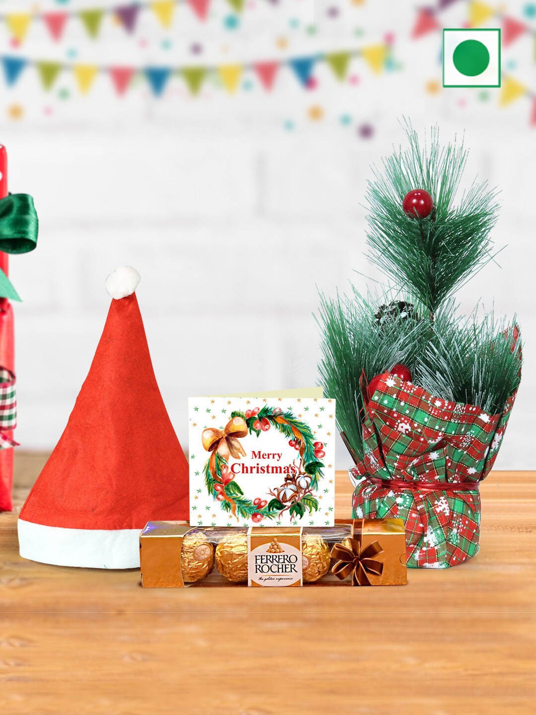 TIED RIBBONS Christmas Chocolate Gift Pack With Small Table Tree Cap & Greeting Card, Green
TIED RIBBONS Christmas Chocolate Gift Pack With Small Table Tree Cap & Greeting Card, Green