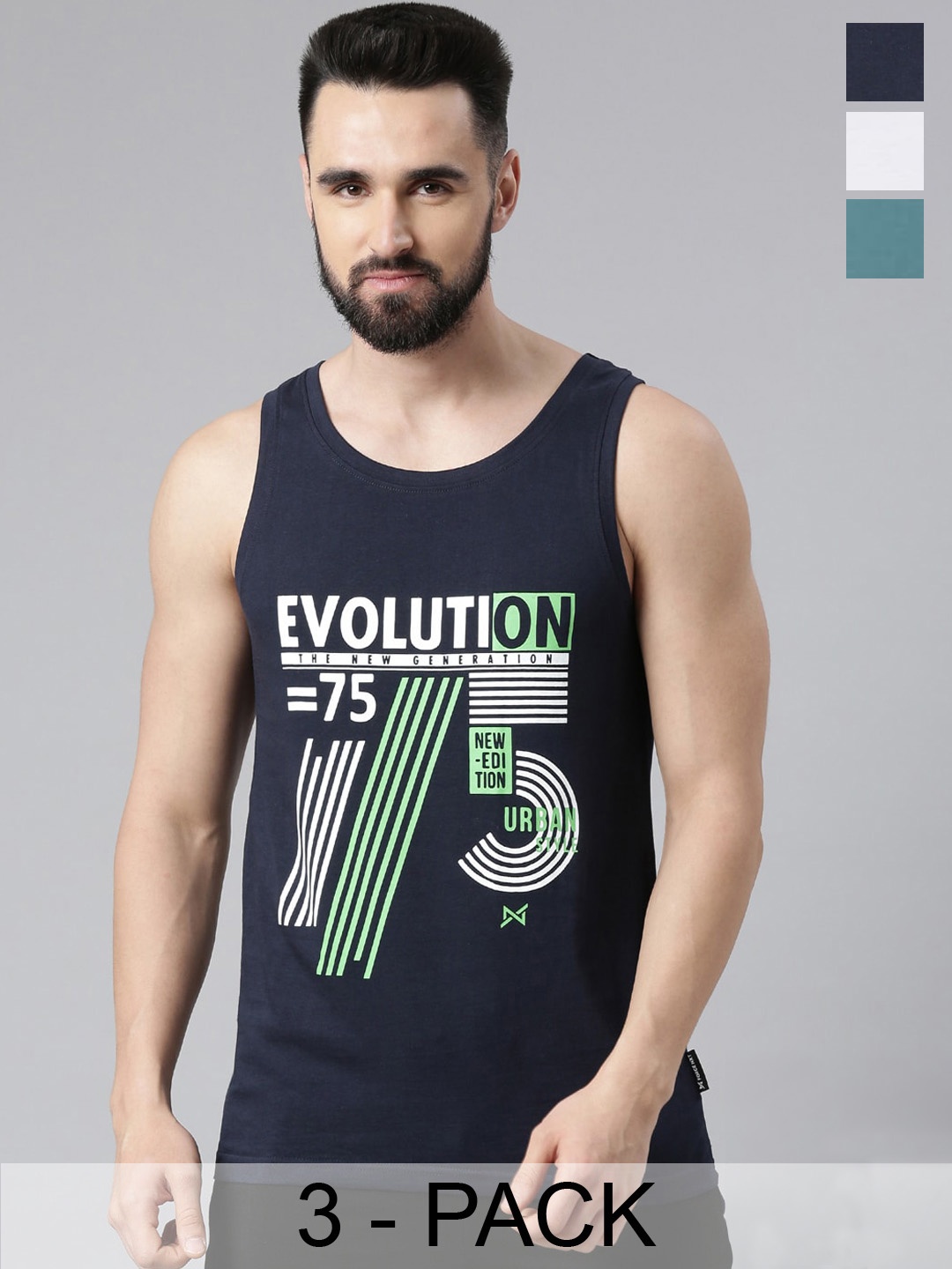 Force NXT Pack Of 3 Printed Pure Cotton Innerwear Vests MNAL-431-PO3-NVY-SAMBA-PCGRN, White
Force NXT Pack Of 3 Printed Pure Cotton Innerwear Vests MNAL-431-PO3-NVY-SAMBA-PCGRN, White