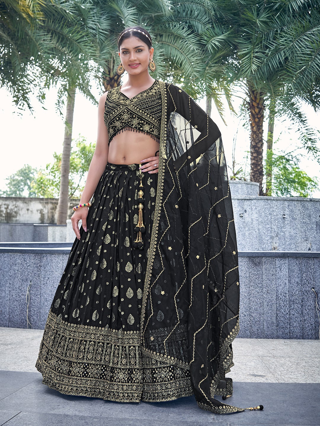 CHANSI Embroidered Sequinned Ready to Wear Lehenga & Blouse With Dupatta, Black
CHANSI Embroidered Sequinned Ready to Wear Lehenga & Blouse With Dupatta, Black