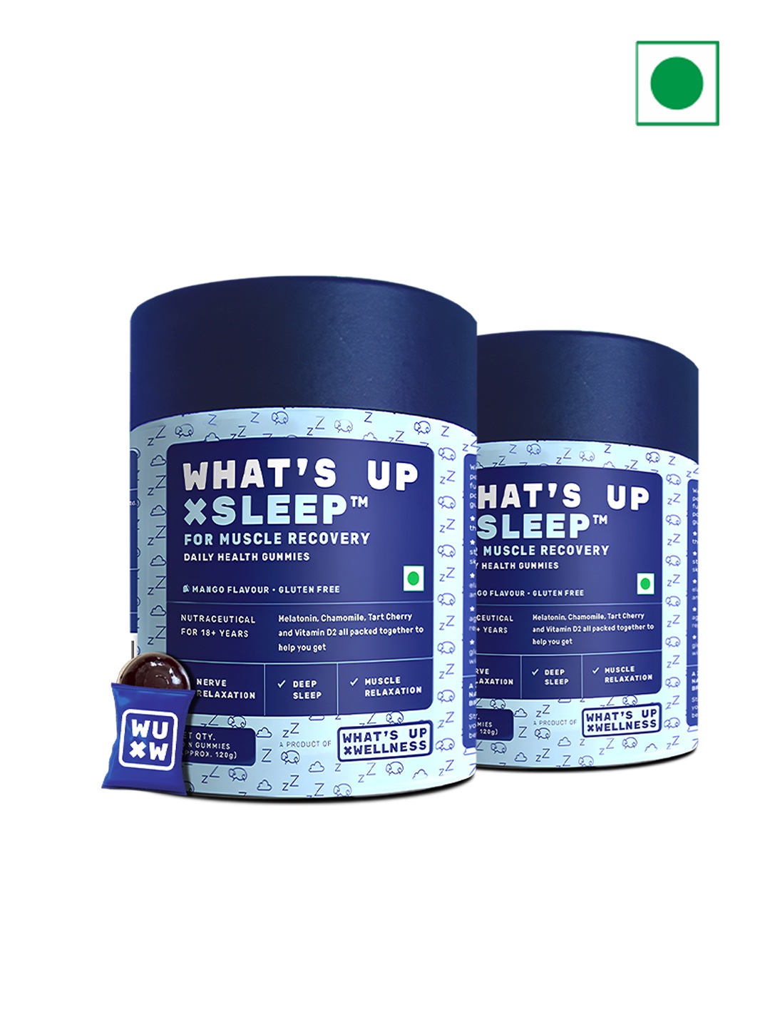 What's Up Wellness Set of 2 Sleep Gummies with Melatonin for Muscle Recovery - 60 Gummies, Blue
What's Up Wellness Set of 2 Sleep Gummies with Melatonin for Muscle Recovery - 60 Gummies, Blue