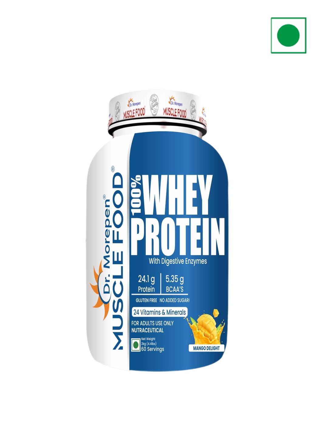 Dr. Morepen 100% Whey Protein With Digestive Enzymes - Mango Delight Flavour - 2 kg, Blue
Dr. Morepen 100% Whey Protein With Digestive Enzymes - Mango Delight Flavour - 2 kg, Blue