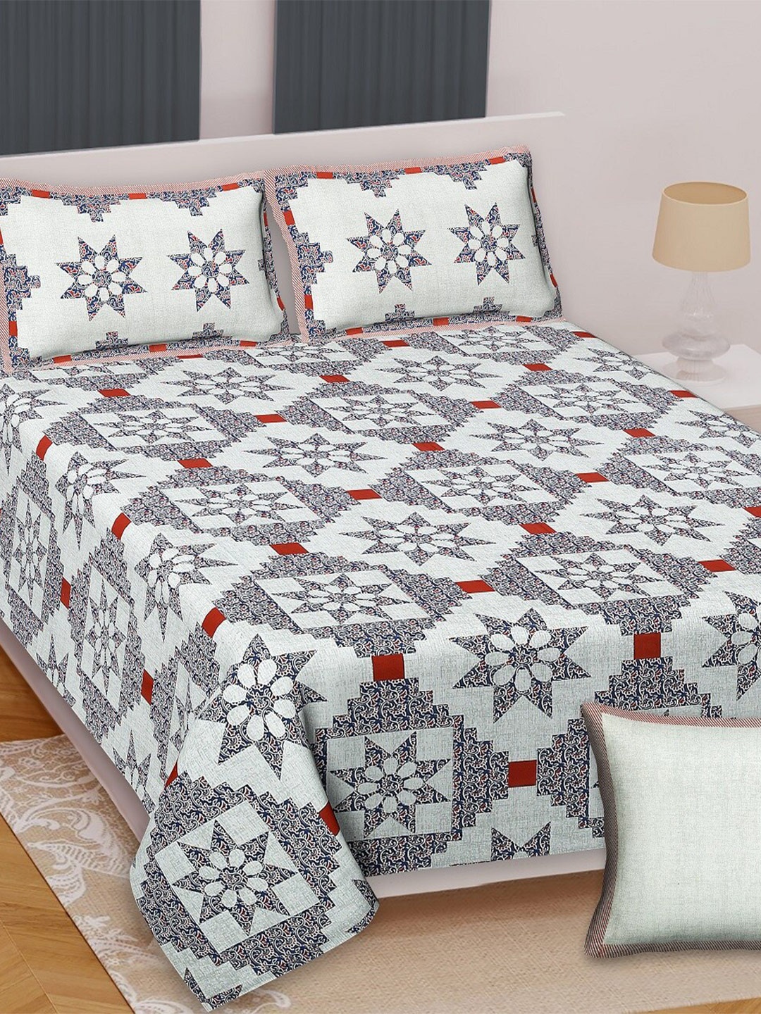 Texstylers Blue & Maroon Ethnic Printed Cotton 210 TC Queen Bedsheet with 2 Pillow Covers
Texstylers Blue & Maroon Ethnic Printed Cotton 210 TC Queen Bedsheet with 2 Pillow Covers