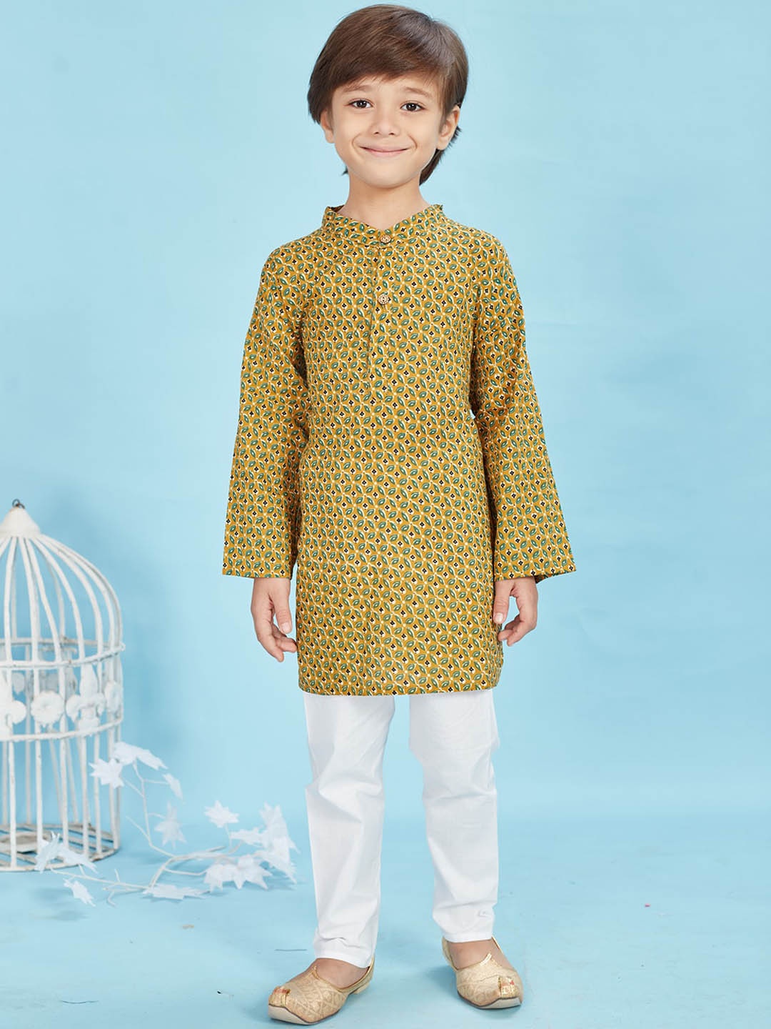 Maaikid Boys Ethnic Motifs Printed Band Collar Pure Cotton Kurta with Pyjamas, Mustard
Maaikid Boys Ethnic Motifs Printed Band Collar Pure Cotton Kurta with Pyjamas, Mustard