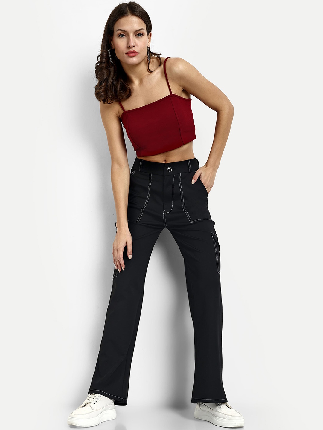 BROADSTAR Women Smart Straight Fit High-Rise Easy Wash Cargos Trousers, Black
BROADSTAR Women Smart Straight Fit High-Rise Easy Wash Cargos Trousers, Black