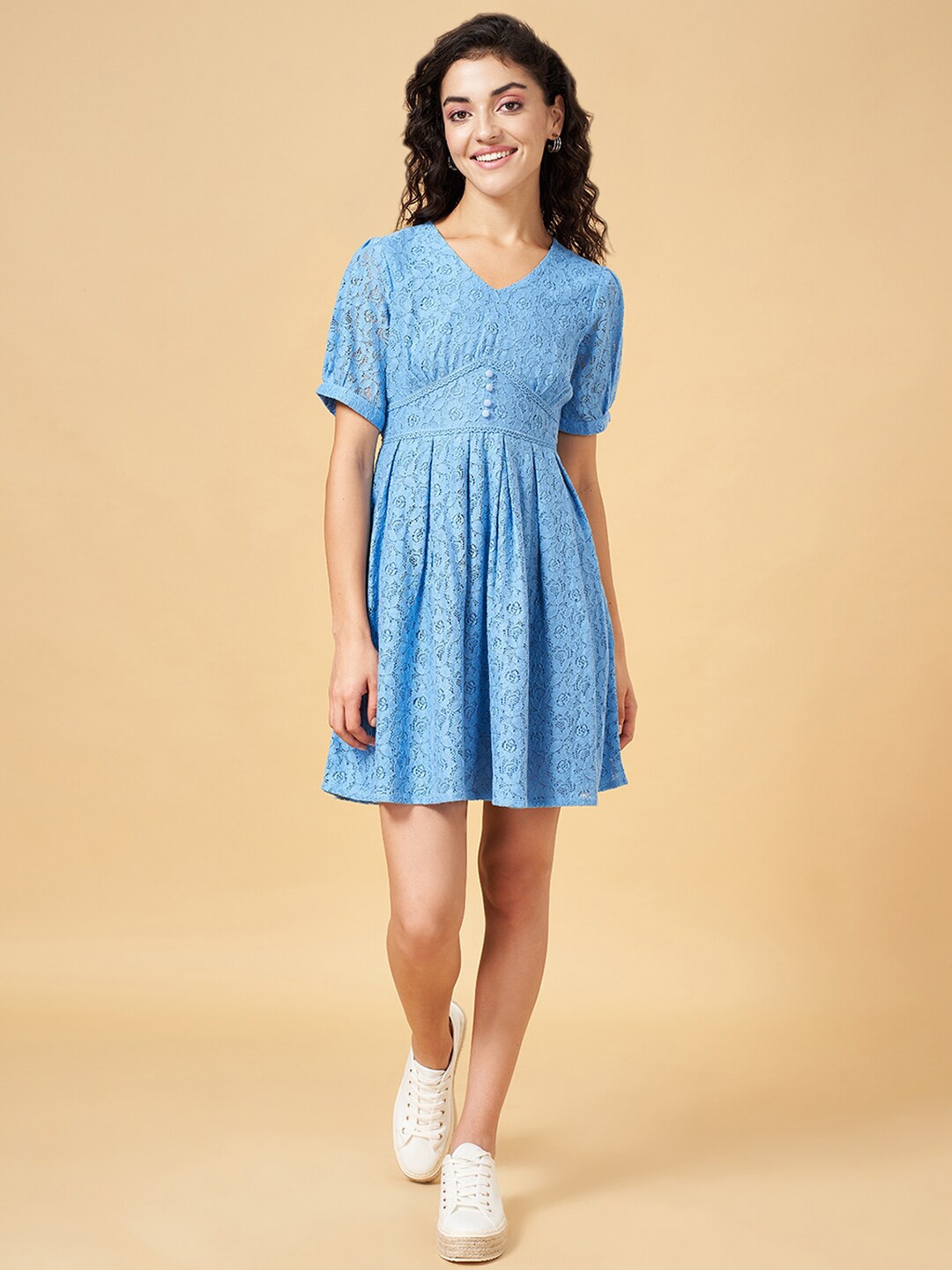 YU by Pantaloons Self Design V-Neck Puff Sleeve Lace Up Pure Cotton Fit & Flare Dress, Blue
YU by Pantaloons Self Design V-Neck Puff Sleeve Lace Up Pure Cotton Fit & Flare Dress, Blue