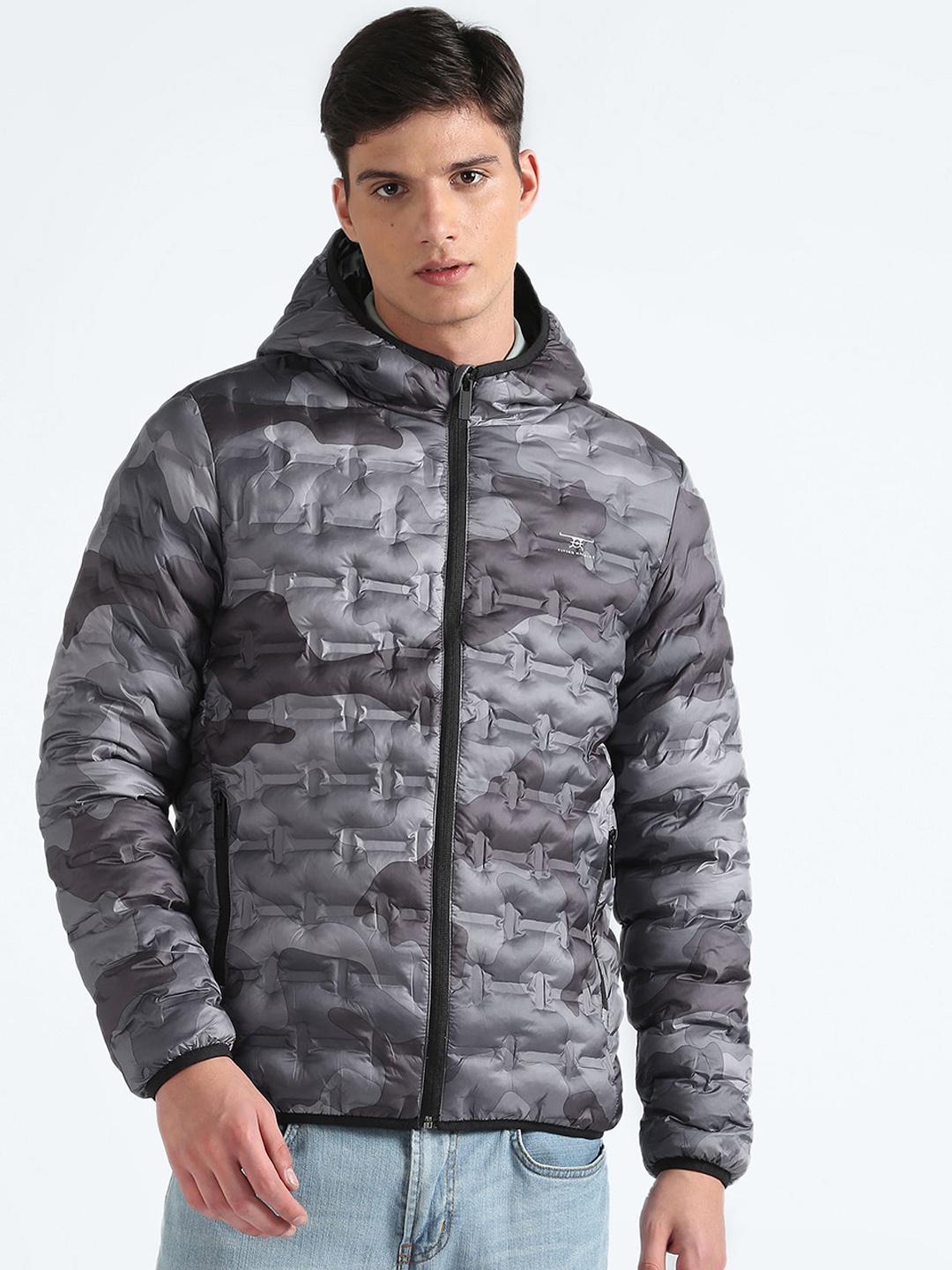 Flying Machine Camouflage Printed Long Sleeves Windcheater Hood Quilted Jacket, Black
Flying Machine Camouflage Printed Long Sleeves Windcheater Hood Quilted Jacket, Black