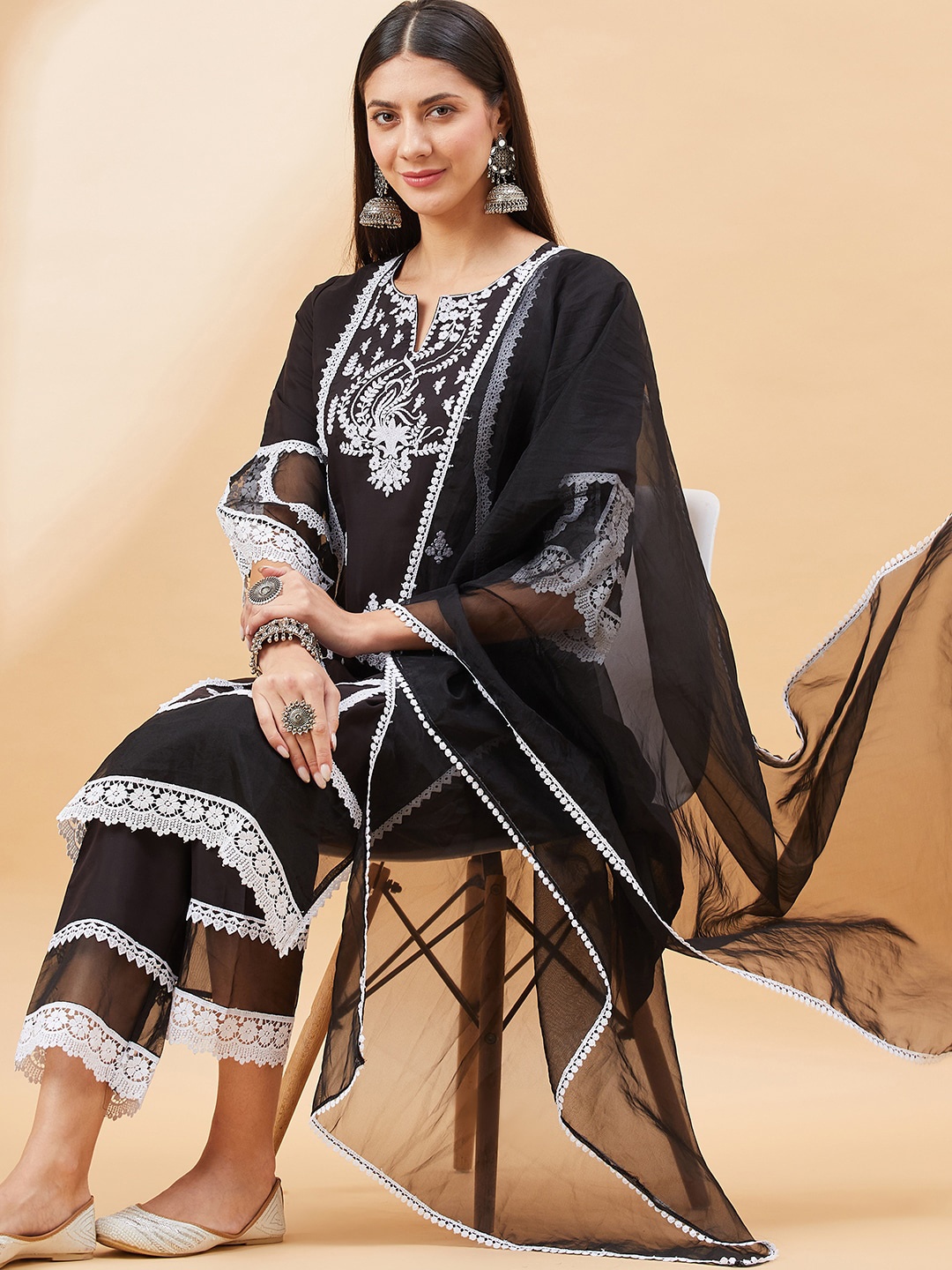 all about you Ethnic Motifs Embroidered Regular Liva Kurta With Trousers & Dupatta, Black
all about you Ethnic Motifs Embroidered Regular Liva Kurta With Trousers & Dupatta, Black