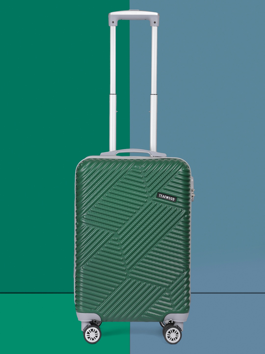 Teakwood Leathers Hexa Textured 360 Degree Rotation Hard Cabin-Sized Trolley Bag 32.2L, Green