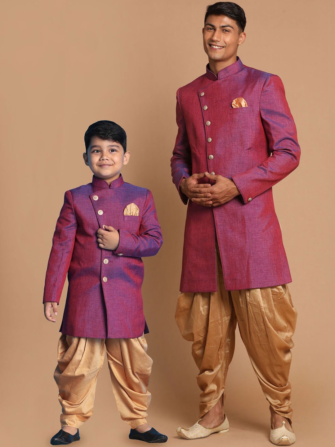 VASTRAMAY Boys Self Design Mandarin Collar Long Sleeve Indowestern Sherwani Set, Purple
VASTRAMAY Boys Self Design Mandarin Collar Long Sleeve Indowestern Sherwani Set, Purple