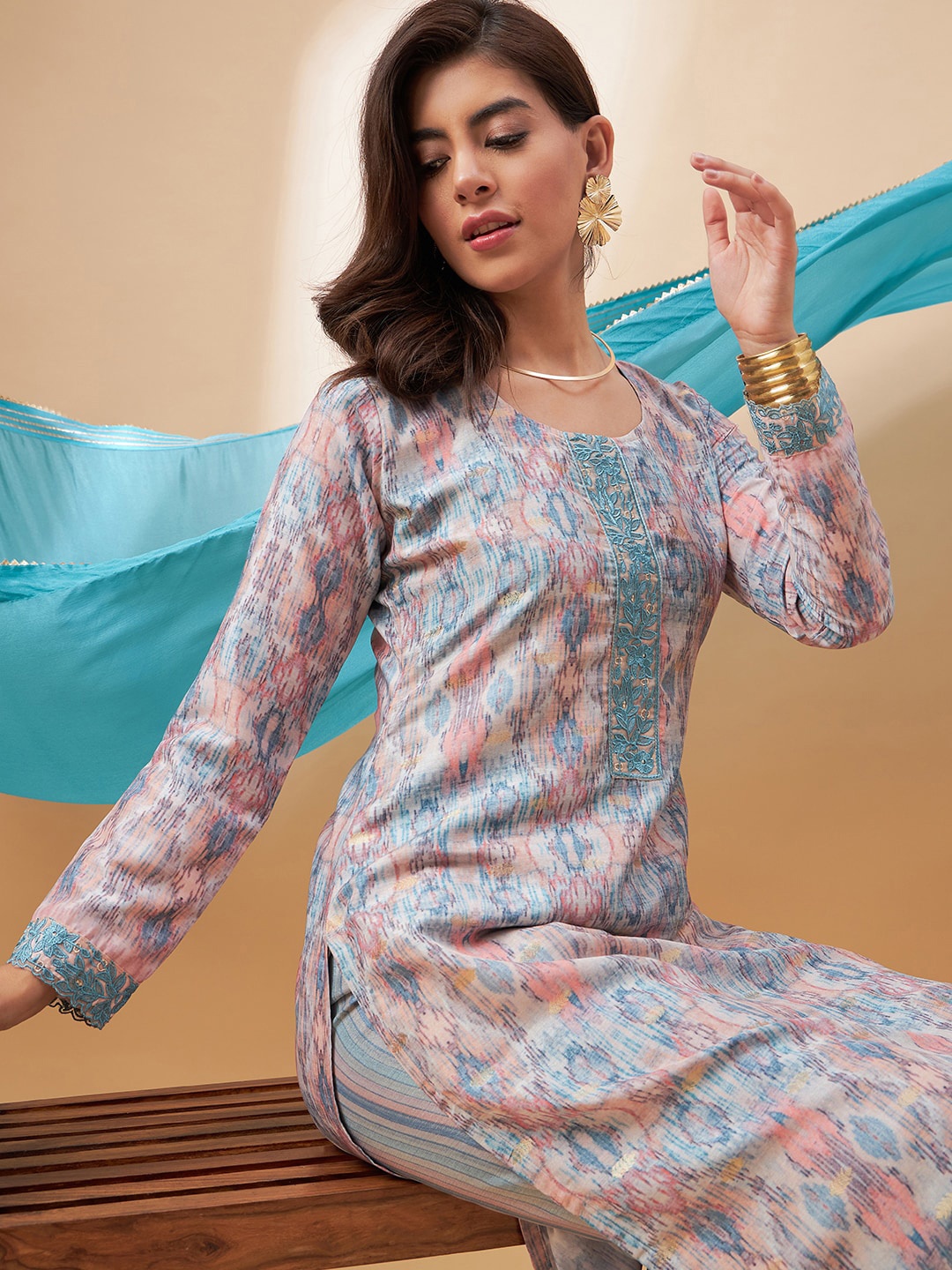 all about you Floral Geometric Printed Thread Work Jecquard Kurta With Sharara & Dupatta, Blue
all about you Floral Geometric Printed Thread Work Jecquard Kurta With Sharara & Dupatta, Blue