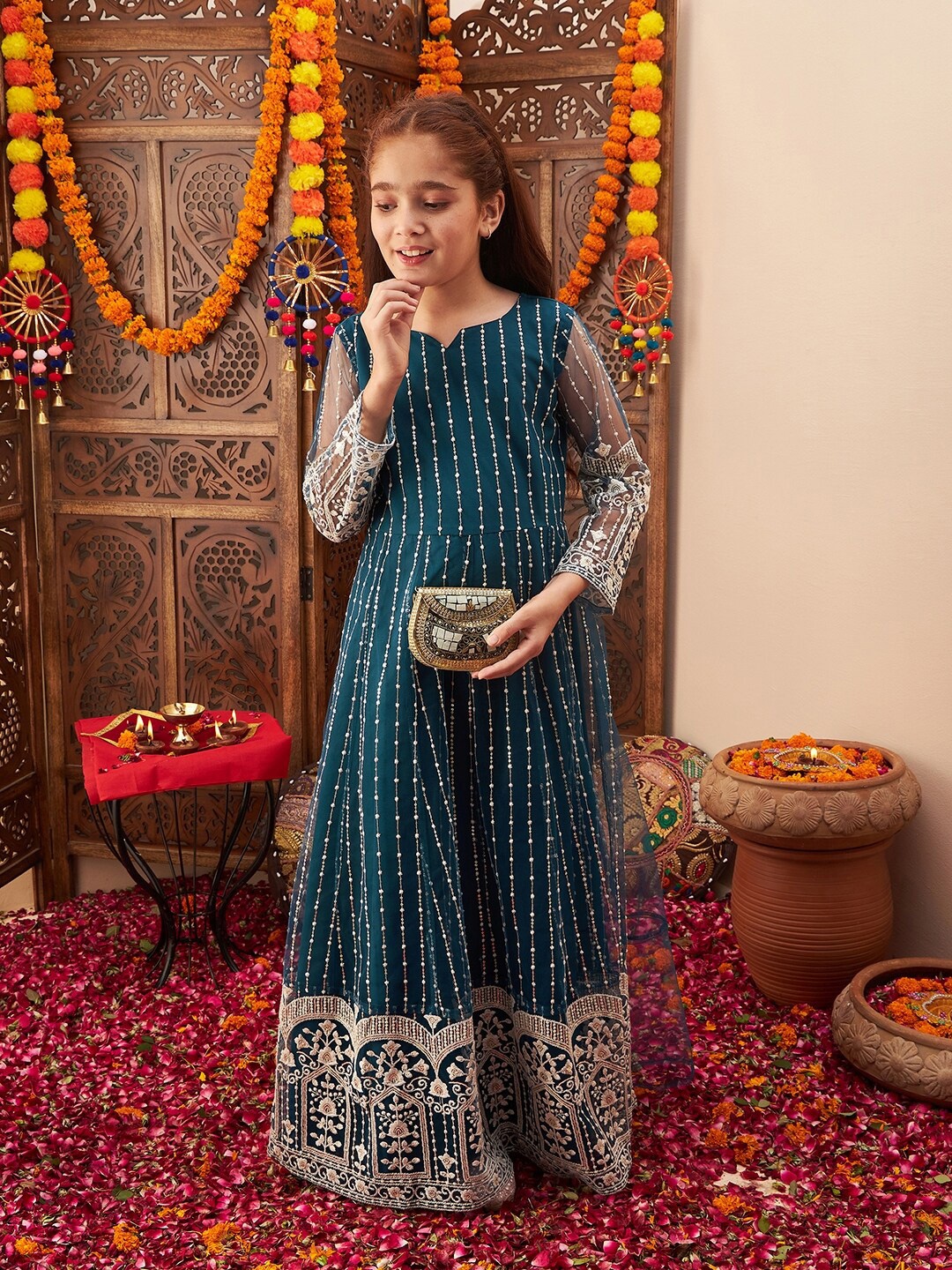 Cherry & Jerry Girls Ethnic Motifs Embroidered Net Fit & Flare Maxi Ethnic Dress, Teal
Cherry & Jerry Girls Ethnic Motifs Embroidered Net Fit & Flare Maxi Ethnic Dress, Teal