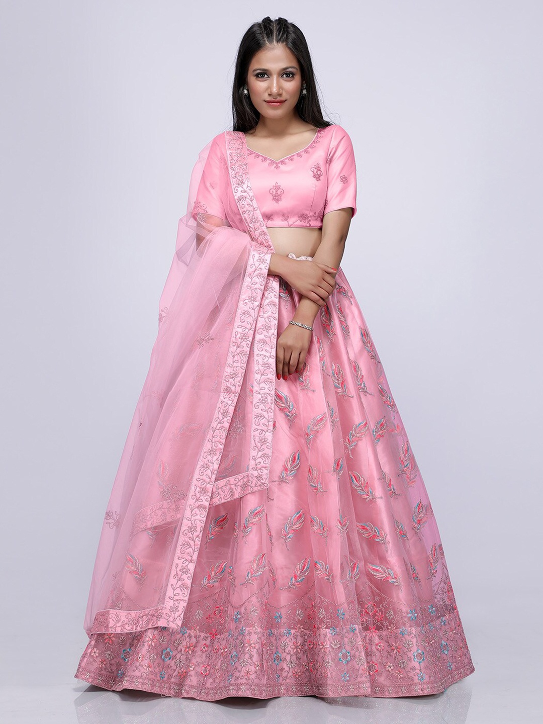 HALFSAREE STUDIO Embroidered Semi-Stitched Lehenga & Unstitched Blouse With Dupatta, Pink
HALFSAREE STUDIO Embroidered Semi-Stitched Lehenga & Unstitched Blouse With Dupatta, Pink