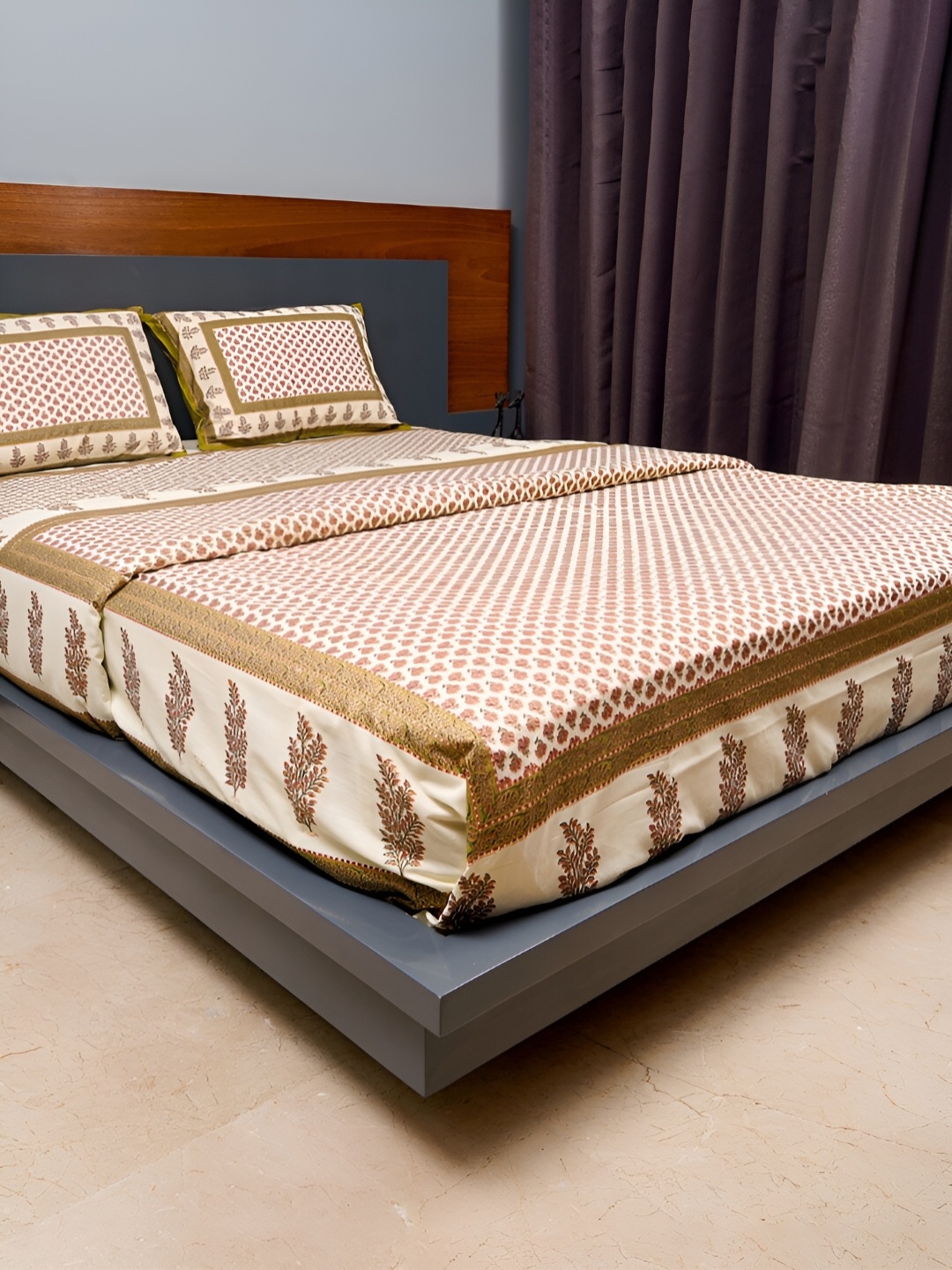 inizio Olive Green & Cream Ethnic Motifs Cotton 220 TC King Bedsheet with 2 Pillow Covers
inizio Olive Green & Cream Ethnic Motifs Cotton 220 TC King Bedsheet with 2 Pillow Covers