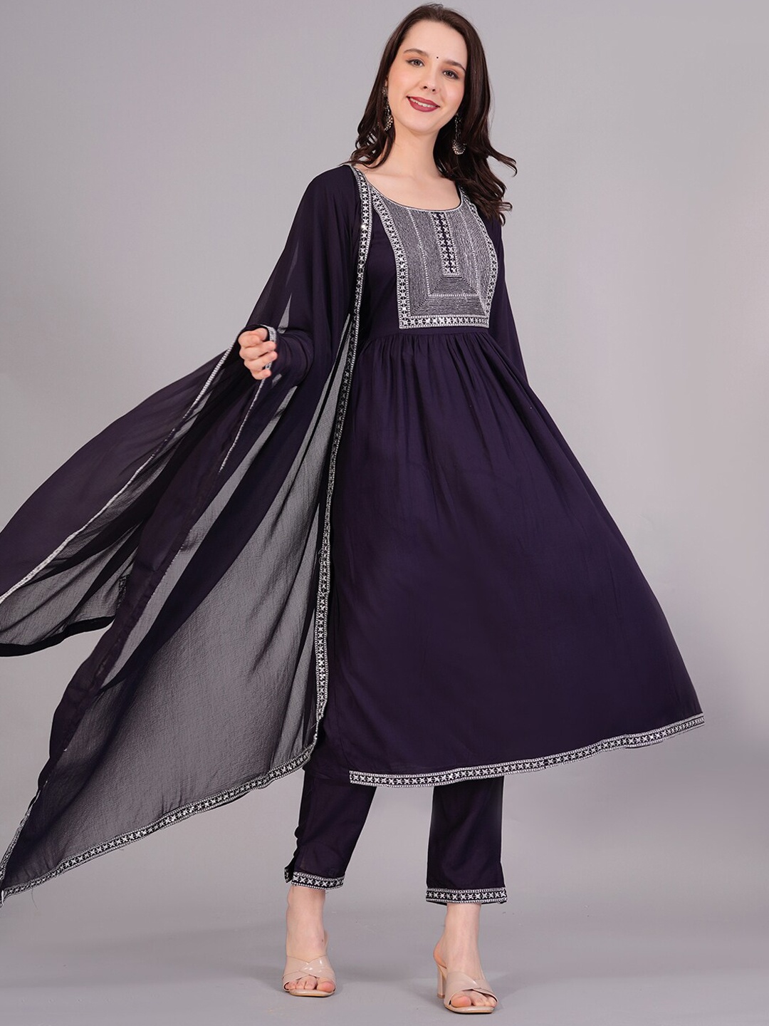 HIGHLIGHT FASHION EXPORT Geometric Yoke Design A-Line Kurta With Trousers & Dupatta, Blue
HIGHLIGHT FASHION EXPORT Geometric Yoke Design A-Line Kurta With Trousers & Dupatta, Blue