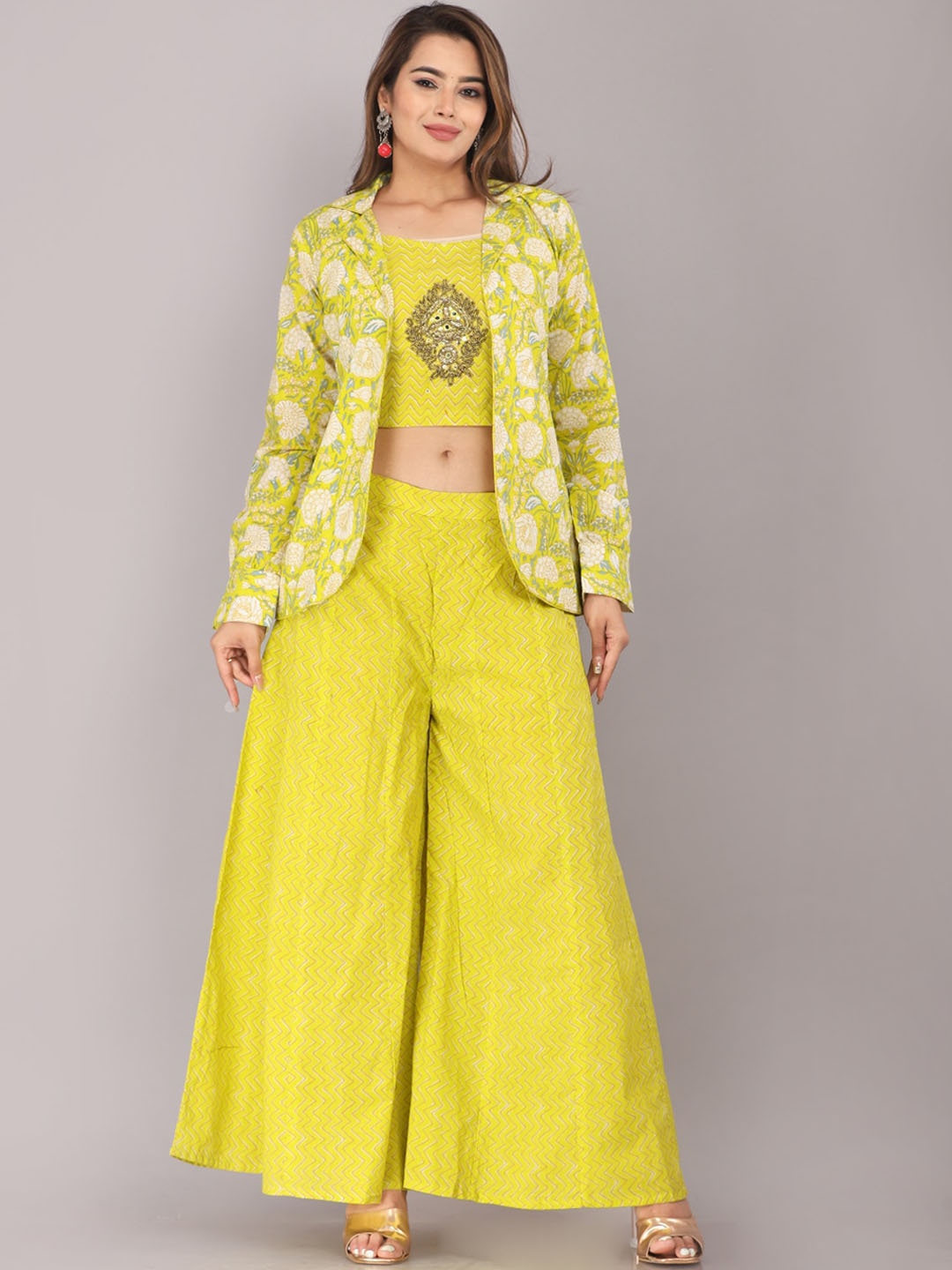 HIGHLIGHT FASHION EXPORT Printed Embroidered Pure Cotton Crop Top & Palazzos With Shrug, Yellow
HIGHLIGHT FASHION EXPORT Printed Embroidered Pure Cotton Crop Top & Palazzos With Shrug, Yellow