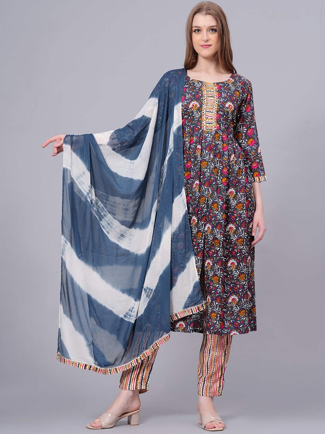 HIGHLIGHT FASHION EXPORT Floral Printed Beads A-Line Kurta With Trousers & Dupatta, Blue
HIGHLIGHT FASHION EXPORT Floral Printed Beads A-Line Kurta With Trousers & Dupatta, Blue
