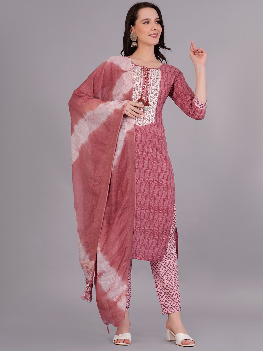 HIGHLIGHT FASHION EXPORT Printed Mirror Work Pure Cotton Kurta with Trousers & Dupatta, Pink
HIGHLIGHT FASHION EXPORT Printed Mirror Work Pure Cotton Kurta with Trousers & Dupatta, Pink