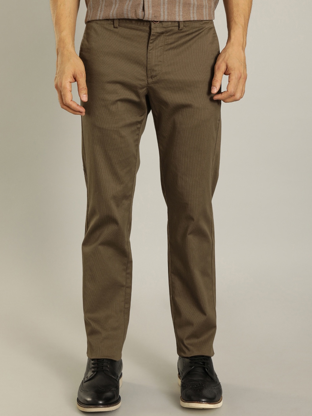 Indian Terrain Men Brooklyn Slim Fit Trousers, Khaki