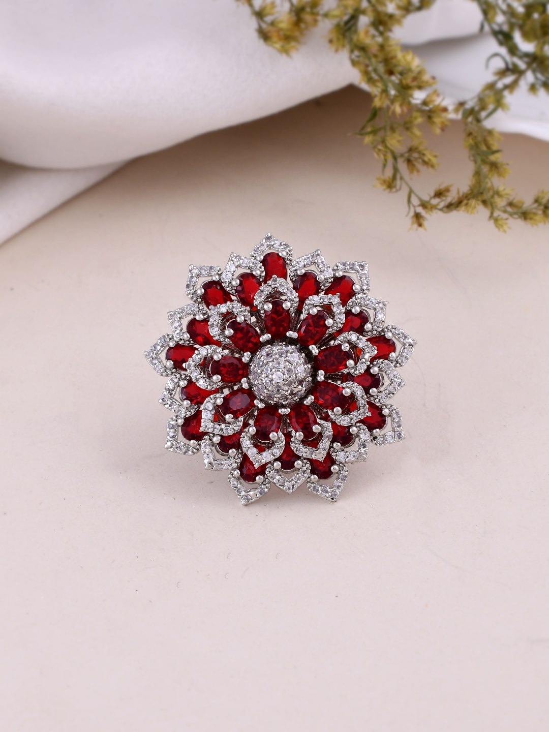 Silvermerc Designs Silver Plated American Diamond Studded & Beaded Floral Design Ring
Silvermerc Designs Silver Plated American Diamond Studded & Beaded Floral Design Ring