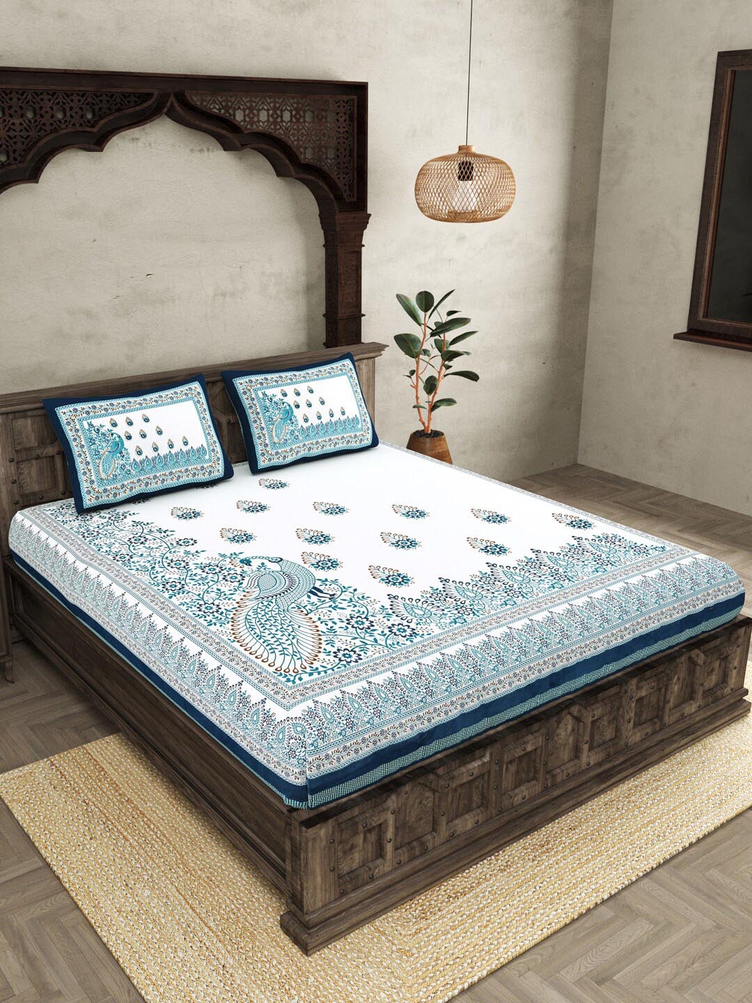 JAIPUR FABRIC Blue White Ethnic Motifs Cotton 250 TC King Bedsheet With 2 Pillow Covers
JAIPUR FABRIC Blue White Ethnic Motifs Cotton 250 TC King Bedsheet With 2 Pillow Covers