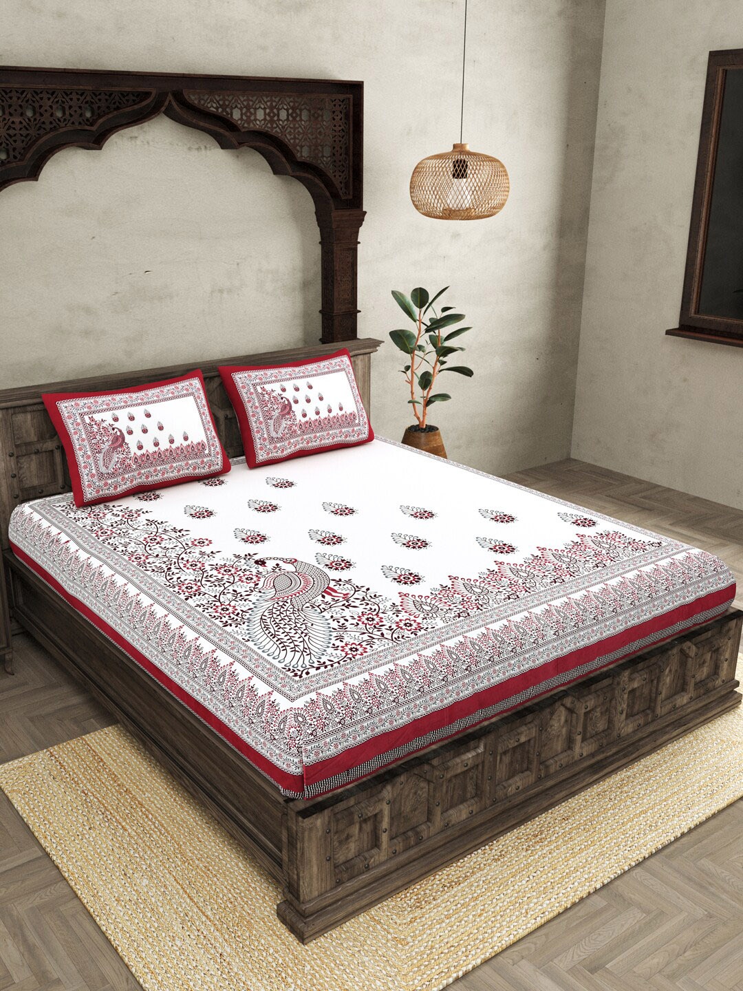 JAIPUR FABRIC White Red Ethnic Motifs Cotton 250 TC King Bedsheet With 2 Pillow Covers
JAIPUR FABRIC White Red Ethnic Motifs Cotton 250 TC King Bedsheet With 2 Pillow Covers