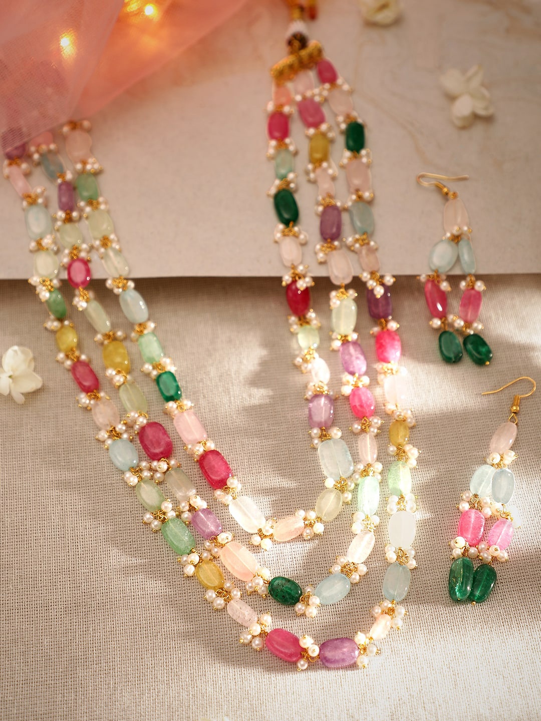 Rubans 22K Gold-Plated with Zirconia Multilayered Semi-Precious Gemstone Necklace Set, Silver
Rubans 22K Gold-Plated with Zirconia Multilayered Semi-Precious Gemstone Necklace Set, Silver