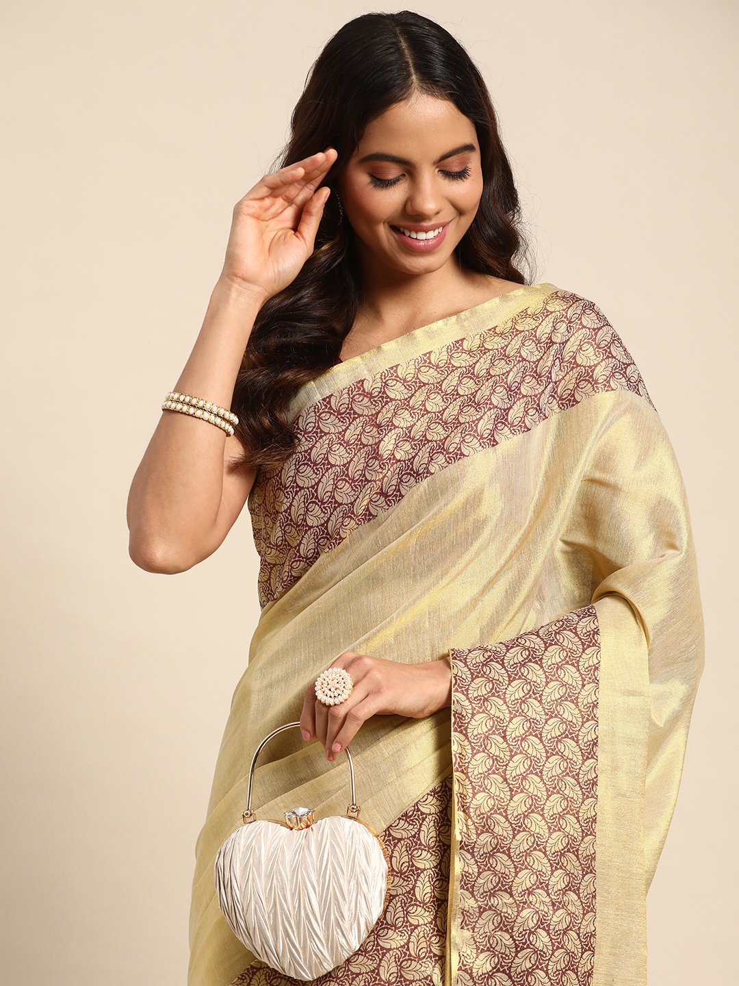 Kalyan Silks Tissue Chanderi Saree, Gold