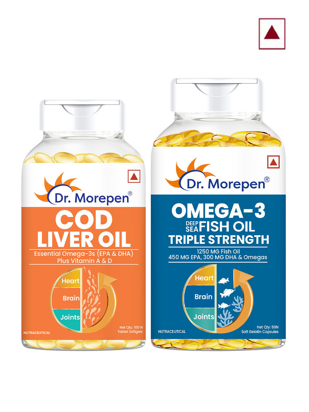 Dr. Morepen Set of COD Liver Oil & Omega 3 Deep Sea Fish Oil Triple Strength 1250 mg, Blue
Dr. Morepen Set of COD Liver Oil & Omega 3 Deep Sea Fish Oil Triple Strength 1250 mg, Blue