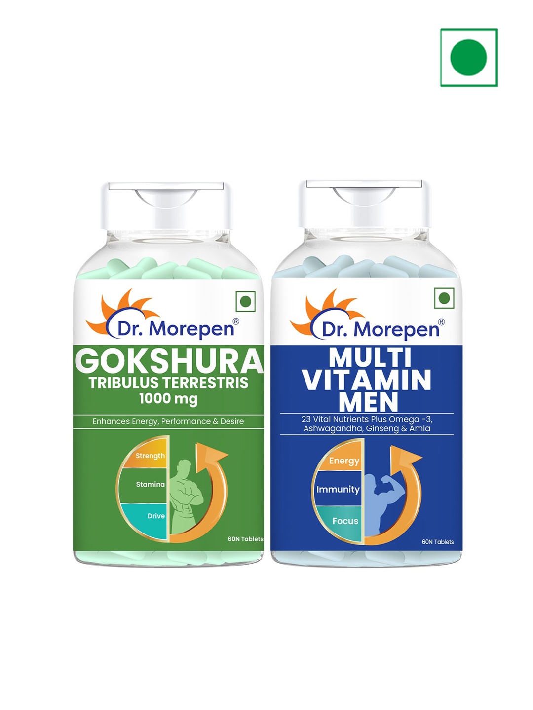 Dr. Morepen Set of Gokshura & Multivitamin Men Tablets - 60 Tablets each, Green
Dr. Morepen Set of Gokshura & Multivitamin Men Tablets - 60 Tablets each, Green