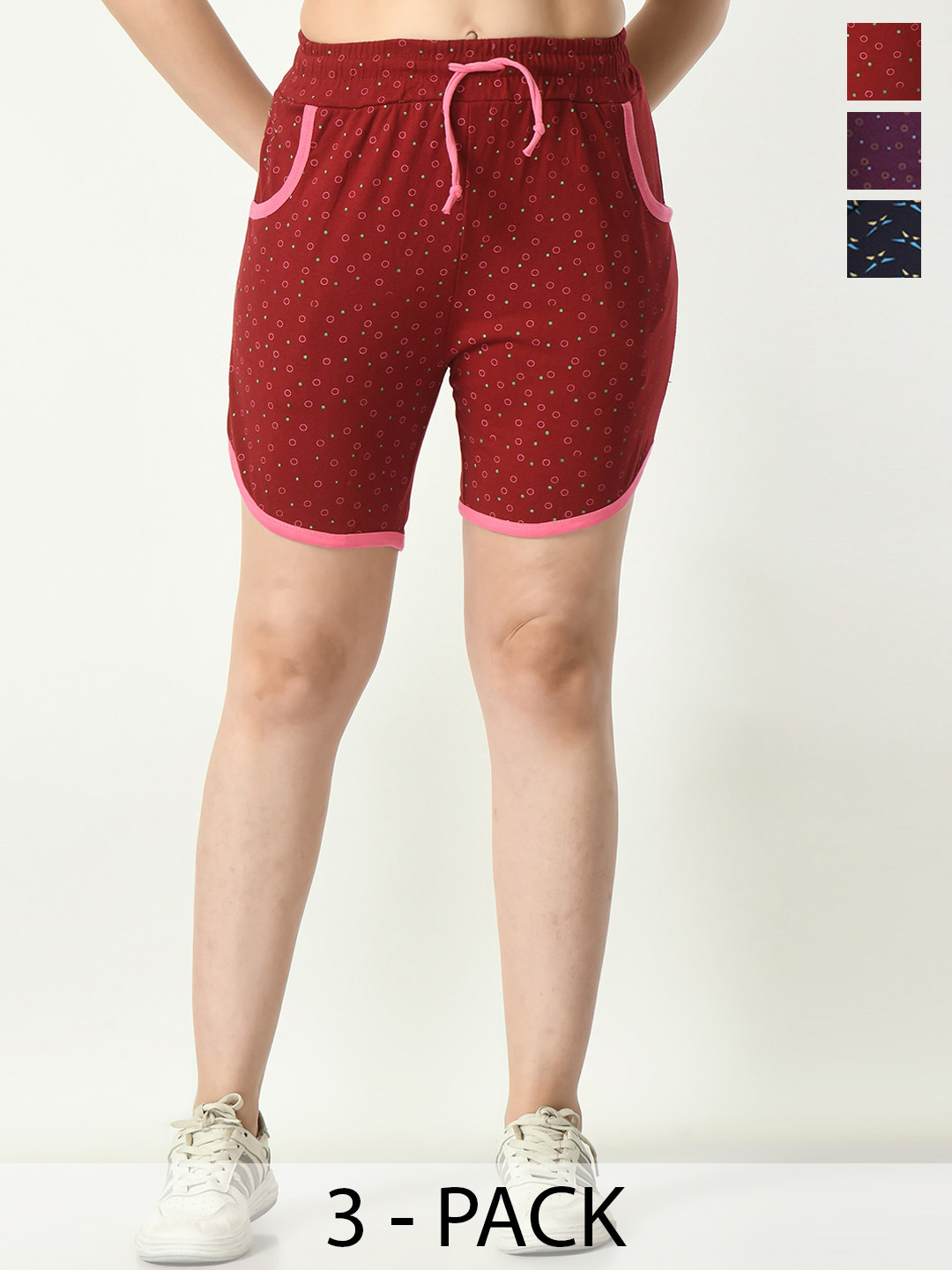 BAESD Women Pack Of 3 Conversational Printed High-Rise Cotton Hot Pants Shorts, Maroon
BAESD Women Pack Of 3 Conversational Printed High-Rise Cotton Hot Pants Shorts, Maroon