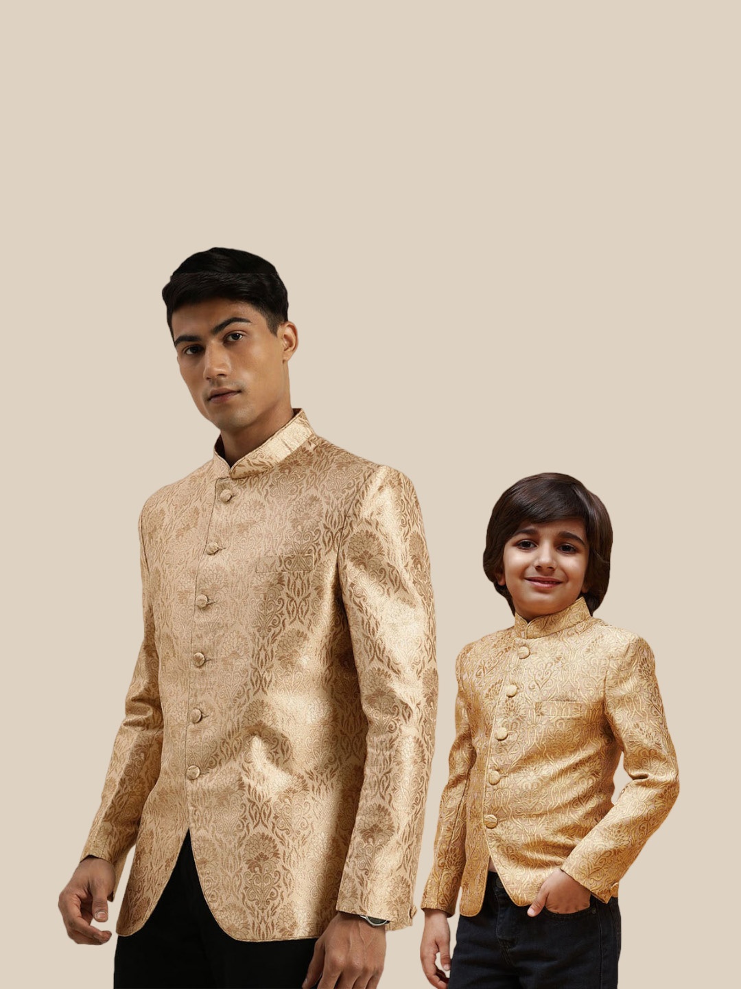 VASTRAMAY Self Design Mandarin Collar Slim-Fit Bandhgala Blazer, Rose gold
VASTRAMAY Self Design Mandarin Collar Slim-Fit Bandhgala Blazer, Rose gold