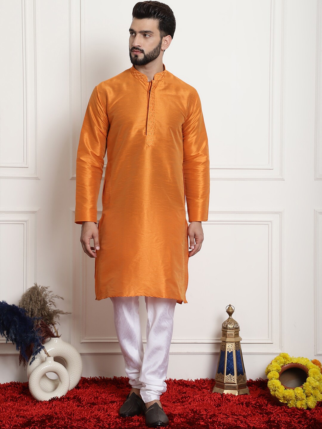 Armaan Ethnic Mandarin Collar Thread Work Detailed Pure Silk Straight Kurta With Churidar, Orange
Armaan Ethnic Mandarin Collar Thread Work Detailed Pure Silk Straight Kurta With Churidar, Orange
