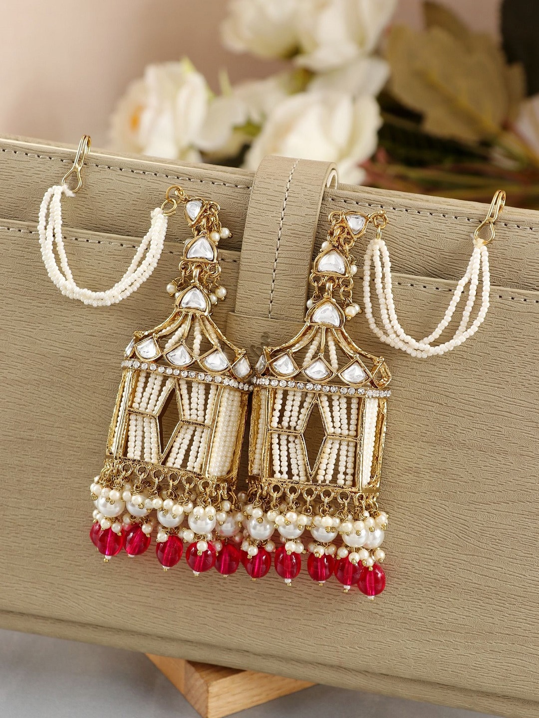Crunchy Fashion Gold-Plated Kundan Studded Beads Beaded Drop Earings With Ear Chain
Crunchy Fashion Gold-Plated Kundan Studded Beads Beaded Drop Earings With Ear Chain