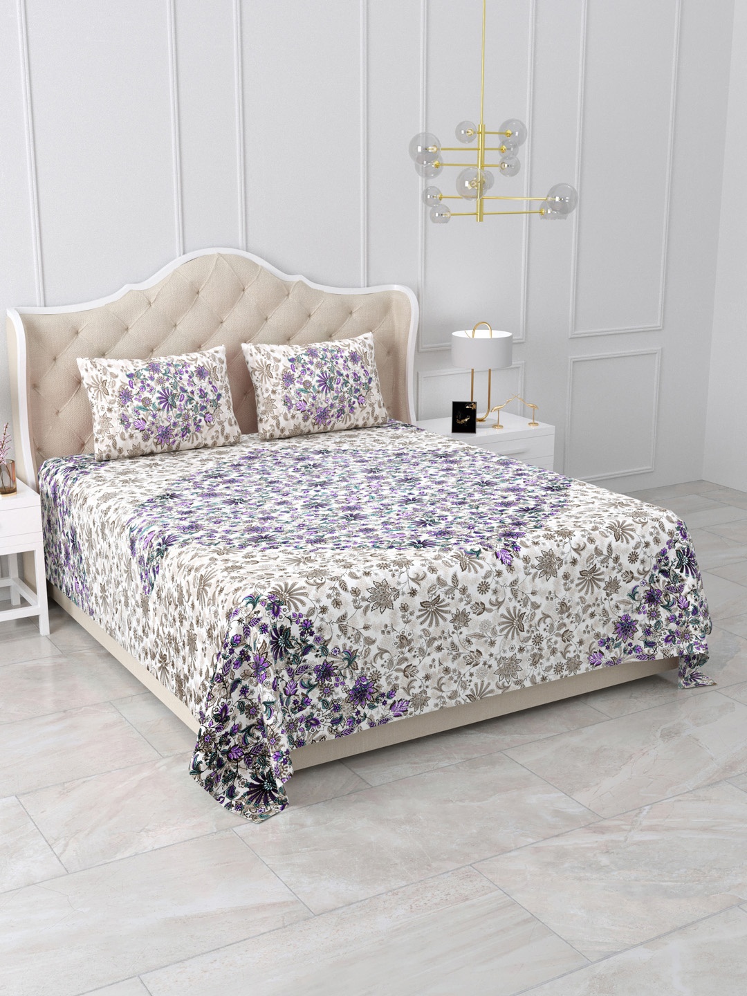 DOLLIFI White & Purple Floral Printed Cotton 260 TC King Bedsheet With 2 Pillow Covers
DOLLIFI White & Purple Floral Printed Cotton 260 TC King Bedsheet With 2 Pillow Covers