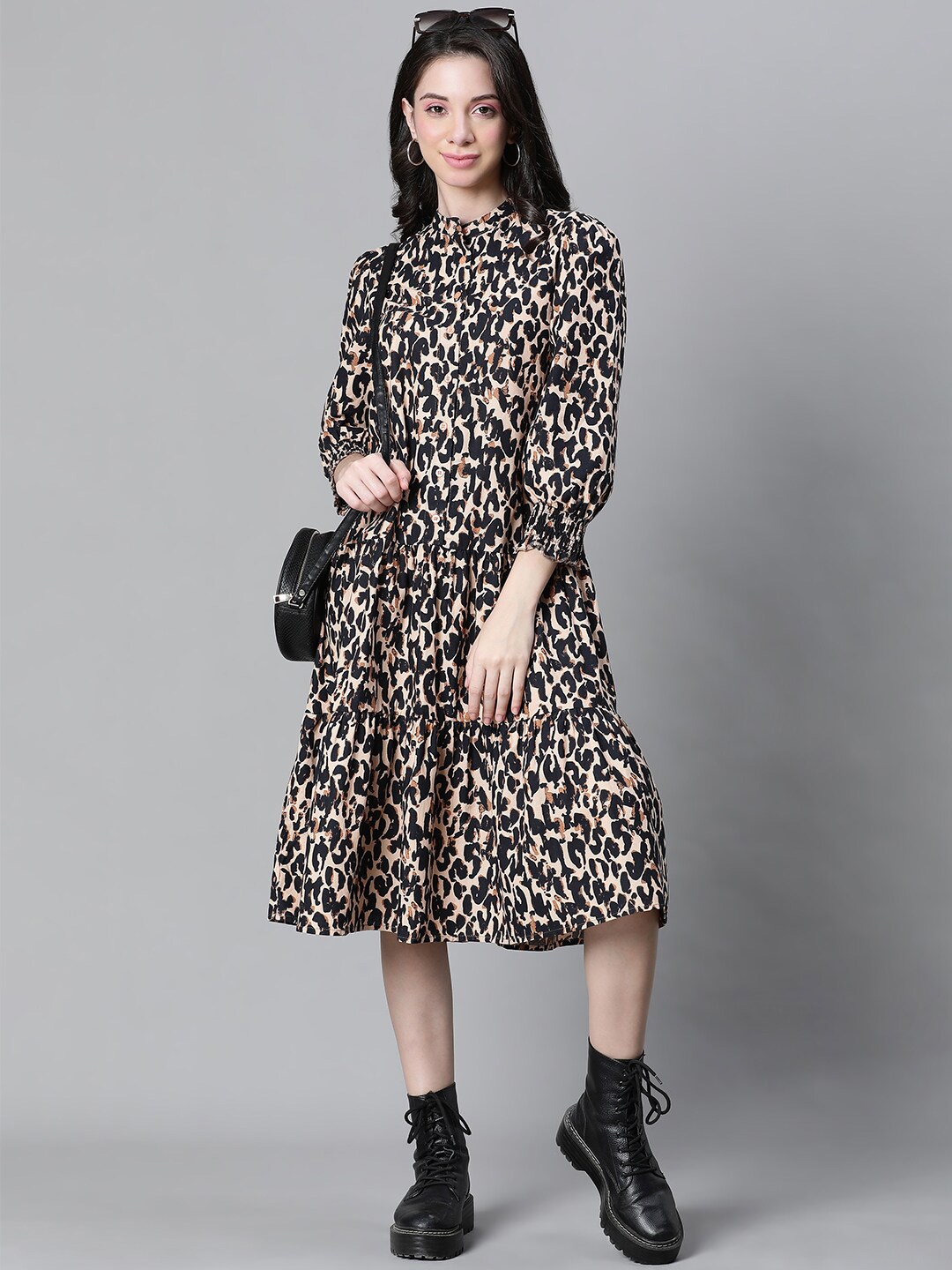 Oxolloxo Animal Printed Mandarin Collar Puff Sleeve Organic Cotton Shirt Dress, Brown
Oxolloxo Animal Printed Mandarin Collar Puff Sleeve Organic Cotton Shirt Dress, Brown