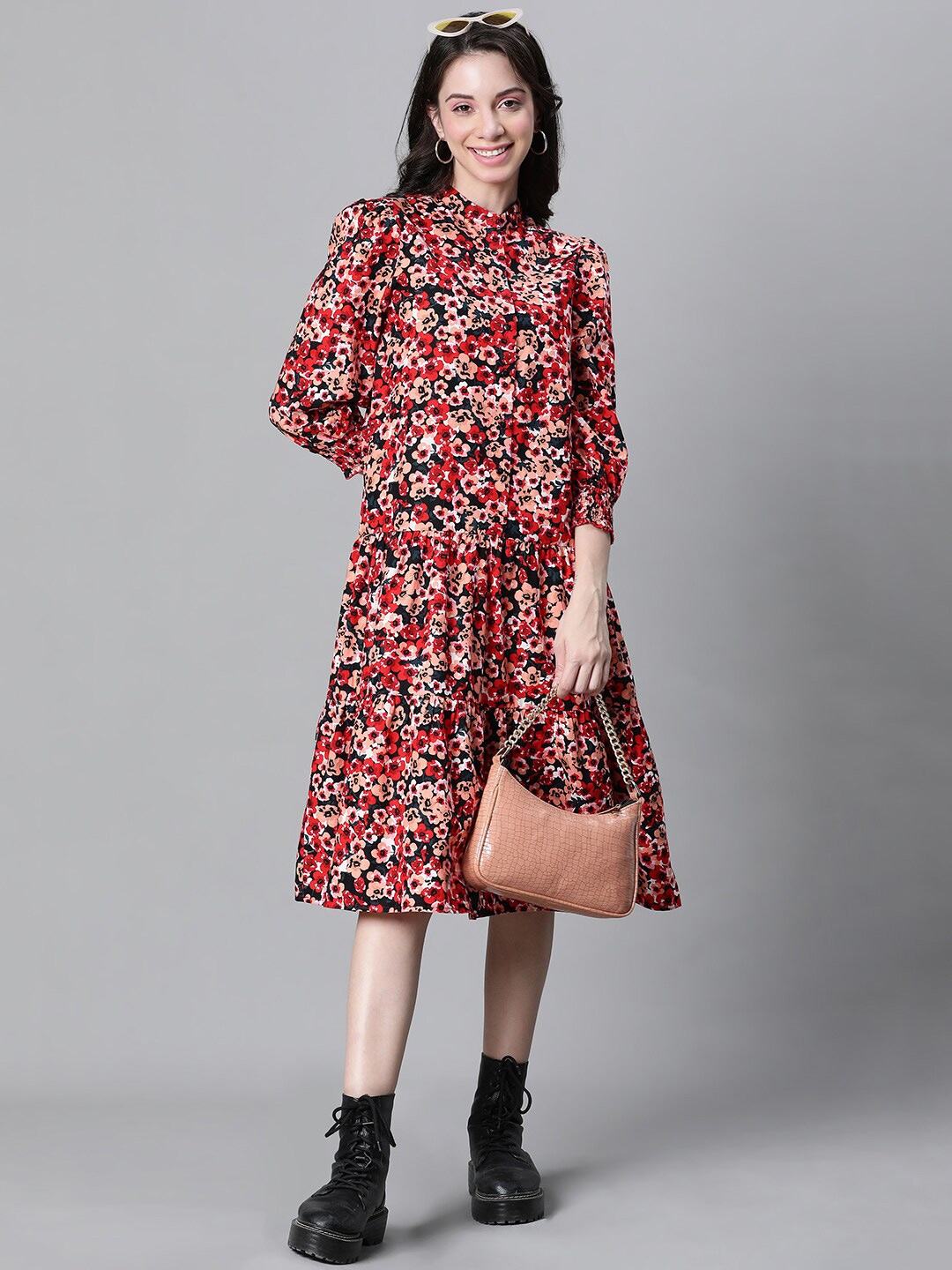 Oxolloxo Floral Printed Mandarin Collar Puff Sleeves Pure Cotton Shirt Midi Dress, Red
Oxolloxo Floral Printed Mandarin Collar Puff Sleeves Pure Cotton Shirt Midi Dress, Red