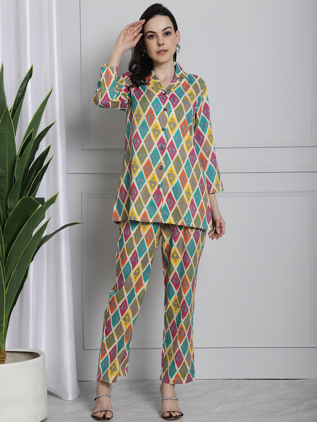 Frempy Printed Shirt With Trousers Co-Ords, Blue