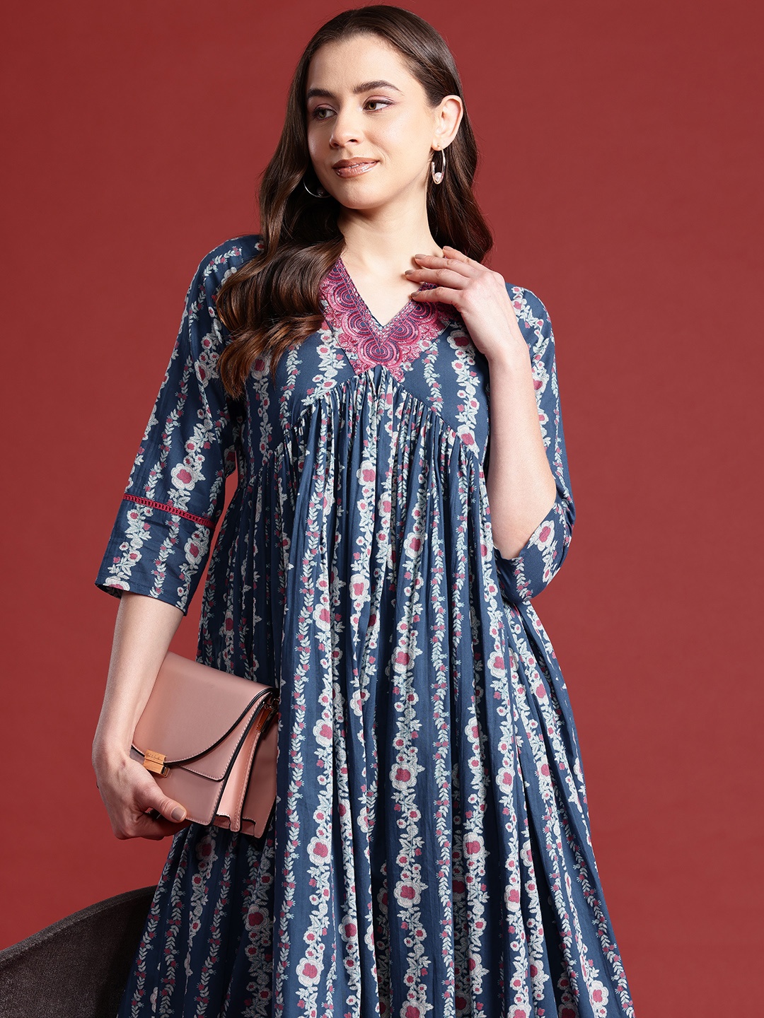 Anouk Ethnic Motifs Printed Empire Style Embroidered Yoke Pure Cotton Kurta with Palazzos, Blue
Anouk Ethnic Motifs Printed Empire Style Embroidered Yoke Pure Cotton Kurta with Palazzos, Blue