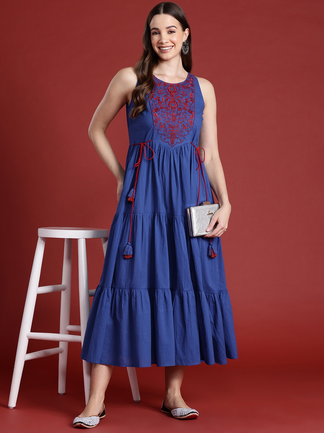 Anouk Kaarkhana Collection Cotton Embroidered Detail Tiered A-Line Dress, Blue
Anouk Kaarkhana Collection Cotton Embroidered Detail Tiered A-Line Dress, Blue