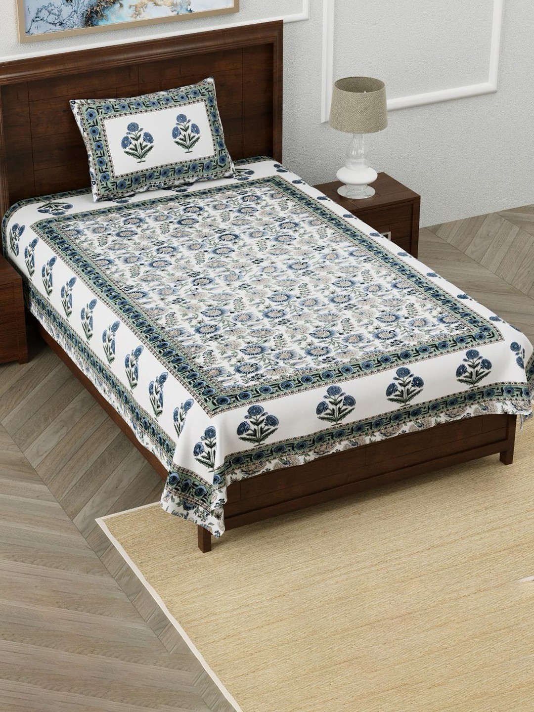 EasyGoods MonarchSingle Green Floral Cotton 210 TC Single Bedsheet With 1 Pillow Cover
EasyGoods MonarchSingle Green Floral Cotton 210 TC Single Bedsheet With 1 Pillow Cover