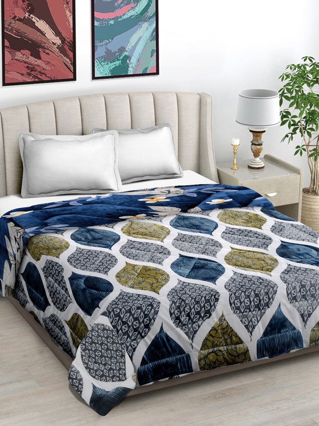 FABINALIV White & Blue Geometric Reversible Woollen Heavy Winter 950 GSM Double Bed Quilt
FABINALIV White & Blue Geometric Reversible Woollen Heavy Winter 950 GSM Double Bed Quilt