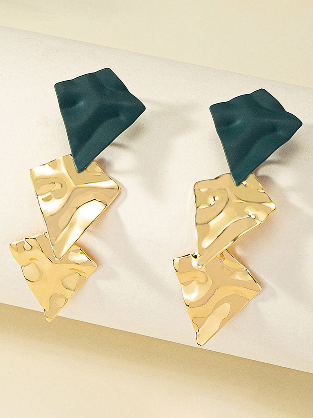 Bellofox Gold-Plated Geometric Drop Earrings, Green 
Bellofox Gold-Plated Geometric Drop Earrings, Green