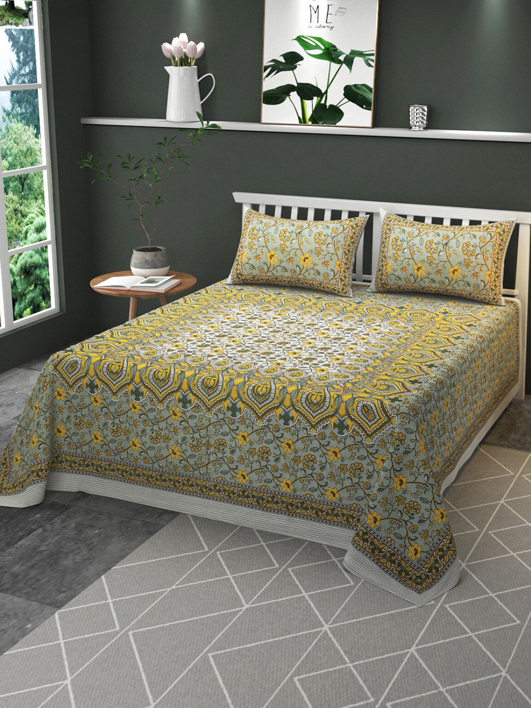 CLIO'S HERITAGE STORE Timeless Sanganeri Yellow 144 TC King Bedsheet With 2 Pillow Covers
CLIO'S HERITAGE STORE Timeless Sanganeri Yellow 144 TC King Bedsheet With 2 Pillow Covers